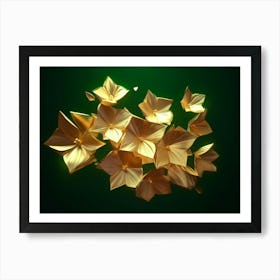 4k Golden Floral Background, Abstract Vintage Flower DesignGold Nature Art Print