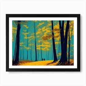 Two People Walking In The Woods Art Print