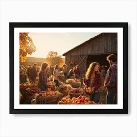 Autumn Harvest Festival On A Rustic Farm Overflowing Baskets Of Ripe Autumn Fruits Including Apple Art Print