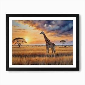 The Majesty of Open Wilderness Sunset Giraffe Art Print