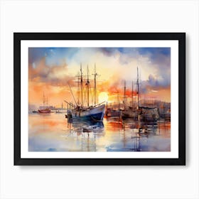 Sunset At The Harbor Art Print