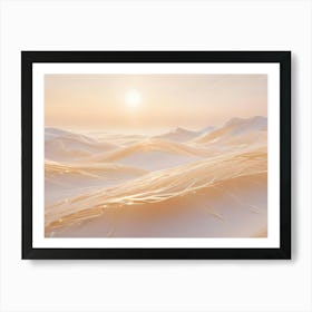 An Abstract Image Of A White, Hilly Landscape With A Golden Glow Under A Pastel Sunrise, Creating A Soft And Ethereal Scene Art Print