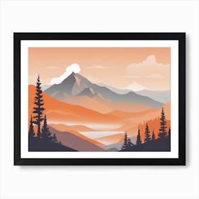 Misty mountains horizontal background in orange tone 56 Art Print