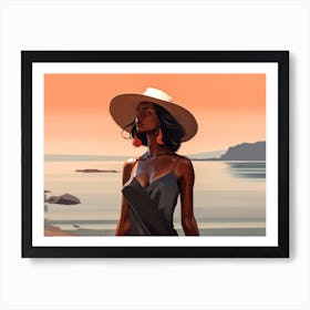 Illustration of an African American woman at the beach 45 Art Print