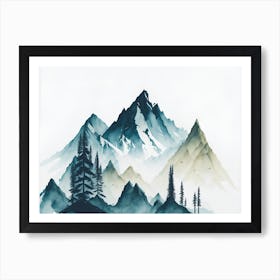 Mountain And Forest In Minimalist Watercolor Horizontal Composition 262 Art Print