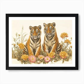 Floral Animal Illustration Bengal Tiger 2 Art Print