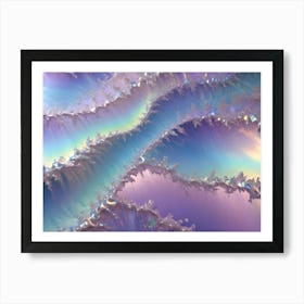 Abstract Image Of A Dynamic, Iridescent Wave Pattern In Shades Of Blue, Purple, And White, With A Shimmering, Textured Surface Art Print