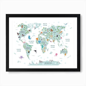 Animal World Map Art Print