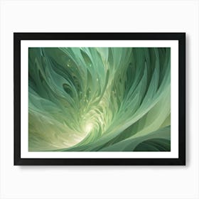 Abstract Image Of A Green, Swirling, Tunnel Like Structure With A Bright Light At The End Art Print