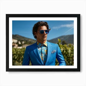 A Fashionable Businessman In A Playful Summer Setting His Sunglasses Reflecting The Mountain Filled (1) 2 Art Print