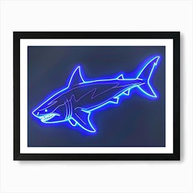 Blue Neon Great White Shark 2 Art Print