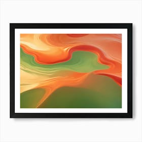 Abstract Background Of Swirling, Flowing Colors In Shades Of Orange, Green, And Cream Art Print