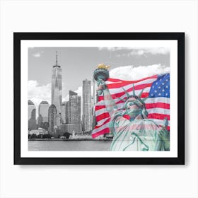 Statue Of Liberty And Us Flag Affiche