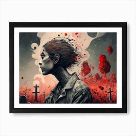 Dark Halloween Noir Art Greys And Red 13 Art Print