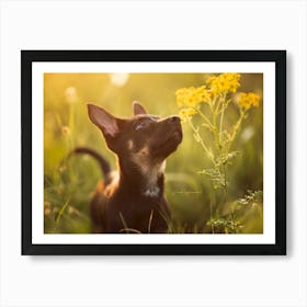 Puppy in between the flowers - Bissegem Belgium dog photo print - moody animal photography Art Print