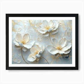 3d White Flowers on Abstract Gray Background Art Print