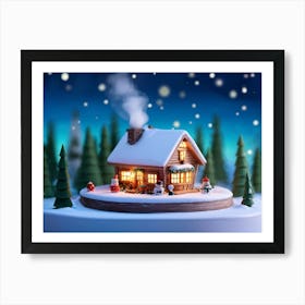 Miniature House Shaped Like A Cup Nestled In A Snow Covered Landscape At Night Illuminated By Windo Art Print