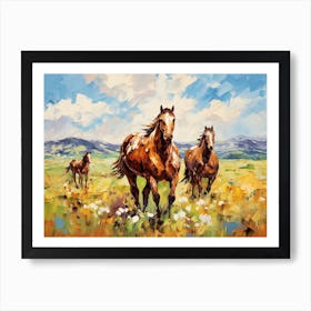 Horses Painting In Montana, Usa, Landscape 2 Art Print
