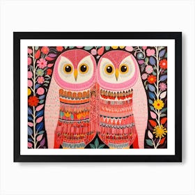 Snowy Owl 3 Folk Style Animal Illustration Art Print