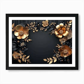 3D Gold Floral Frame Art Print