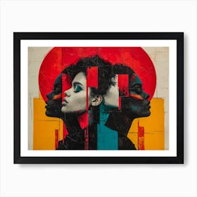 Abstract Woman Faces In Geometric Harmony 2 Poster