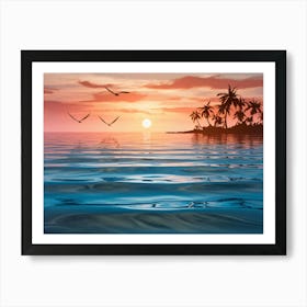 Sunset With Palm Trees 1 Art Print