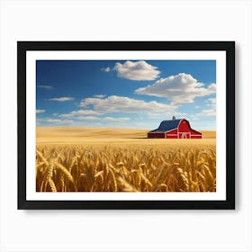 Red Barn In Wheat Field Paintings Art Print 1 Art Print