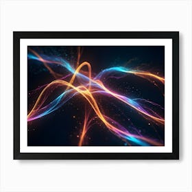 Abstract Digital Image Of Glowing Blue, Purple, And Orange Waves On A Black Background With Sparkling Particles, Creating A Dynamic And Vibrant Effect Art Print