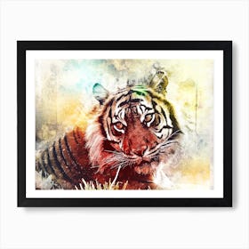 Tiger Art Illustration In A Photomontage Style 15 Art Print