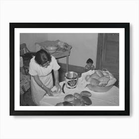 Brushing Lard On Freshly Baked Bread In Spanish American Farm Home Near Taos, New Mexico By Russell Lee Art Print