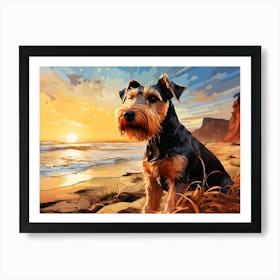 Terrier at Sunset on the Beach Art Print