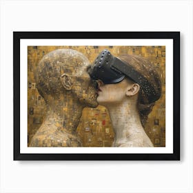 The Kiss of Virtual Embrace: Klimt's Art Meets Digital Reality Art Print