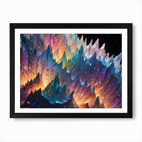 Abstract Background With Geometric, Colorful, Spiky Shapes With Jagged Edges Resembling Shards Or Crystal In Purple, Blue, And Yellow Hues Art Print