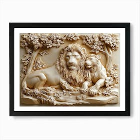 3D Lion And Lioness Art Print