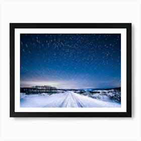 A Majestic Snowy Landscape Of Scandinavia Covering The Background Frost Covered Ground Resting Un (4) Art Print