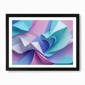 Abstract, Geometric Background Of Overlapping, Colorful Shapes In Shades Of Pink, Blue, And White, Creating A Dynamic And Textured Design Art Print