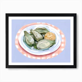 A Plate Of Artichokes, Top View Food Illustration, Landscape 2 Art Print