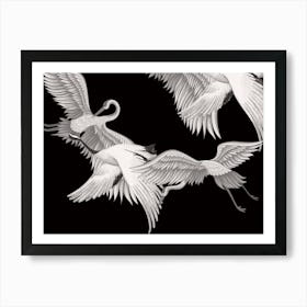 Japanese Flying Cranes Artwork Art Print