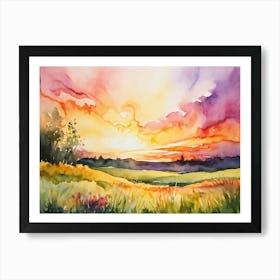 Abstract Watercolor Painting Capturing The Essence Of A Spring Sunrise In Nature Glowing With Brigh (4) Art Print