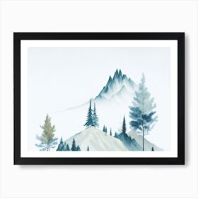 Mountain And Forest In Minimalist Watercolor Horizontal Composition 113 Art Print