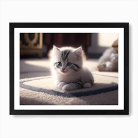 A Fluffy Kitten Playing On A Soft Carpet Art Print