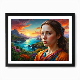 Girl In The Orange Dress Art Print