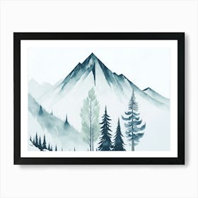 Mountain And Forest In Minimalist Watercolor Horizontal Composition 249 Art Print