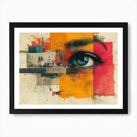 Analog Fusion: A Tapestry of Mixed Media Masterpieces Eye Of A Woman Art Print