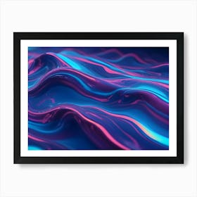 Abstract Image Of A Liquid Surface With Flowing, Metallic Waves In Shades Of Blue And Pink Art Print