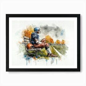 Football Player Sitting On Bench Watercolor Art Print