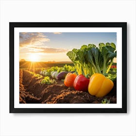 A Variety Of Fresh Vibrant Vegetables Sprouting From Rustic Soil Bathed In The Golden Hour Sunligh (5) Art Print