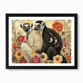 Floral Animal Illustration Lemur 1 Art Print