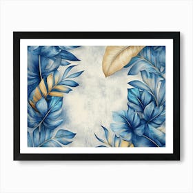 Blue Vintage Tropical Leaves in Seamless Design Art Print