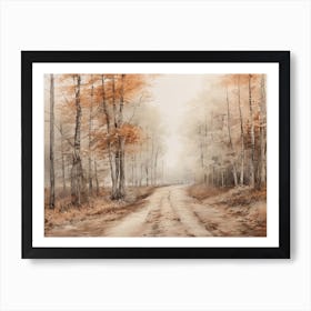 A Painting Of Country Road Through Woods In Autumn 7 Art Print